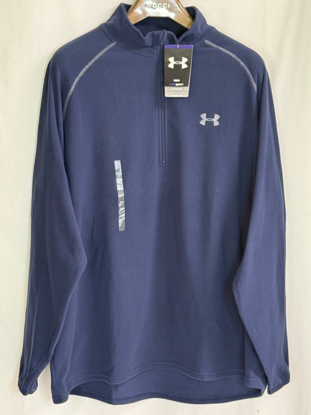 NWT Under Armour Men's Cold Gear Fleece Mock Neck 1/4 Zip Pullover - Navy - XXL